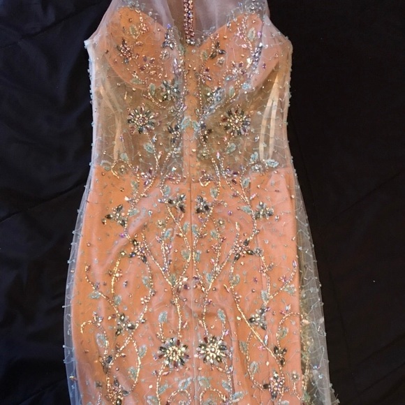 Nude and blue sleeveless prom dress - Picture 4 of 4